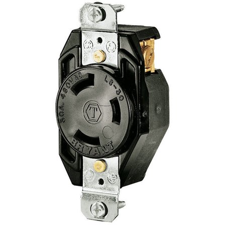 BRYANT Flush Receptacle, 30A 480V AC, 2-Pole 3-Wire Grounding, L8-30R, Screw Terminal, White 70830FR